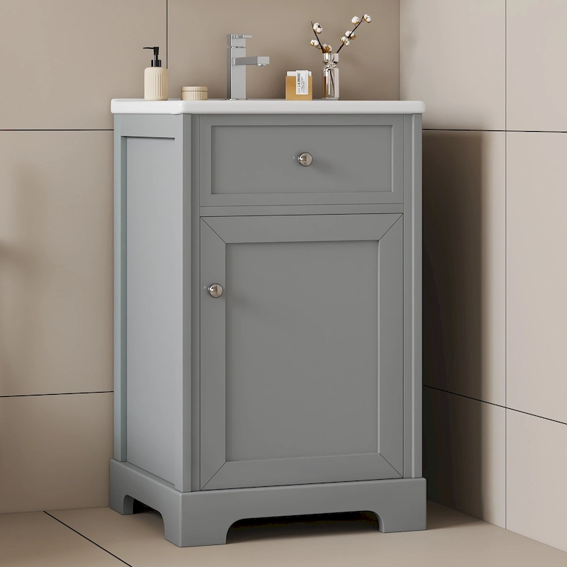 20 Inch Bathroom Vanity With Ceramic Top Sink, Undermount Bathroom Sink Cabinet With 2-Tier Storage Rack And Shelves