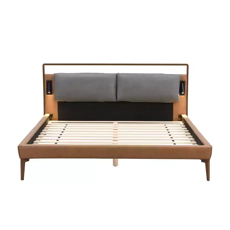 Christopher Knight Home Carina Contemporary Faux Leather Platform Bed with 2 Night Lights, Brown/Gray