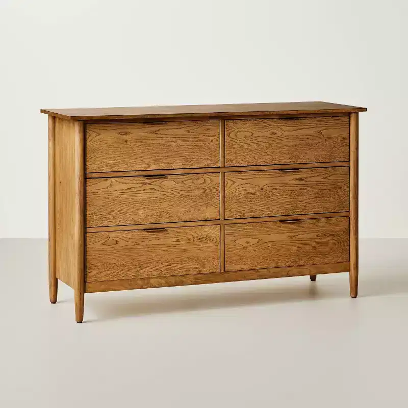 Contemporary Wooden 6 Drawer Horizontal Dresser Aged Oak