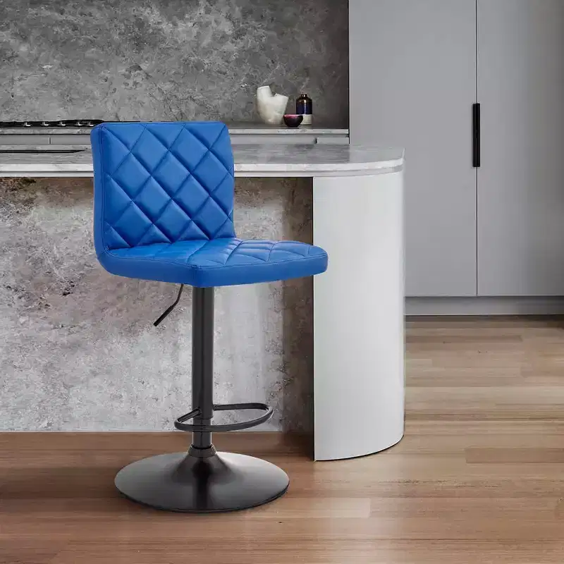 Duval Adjustable Barstool with Faux Leather and Metal Finish