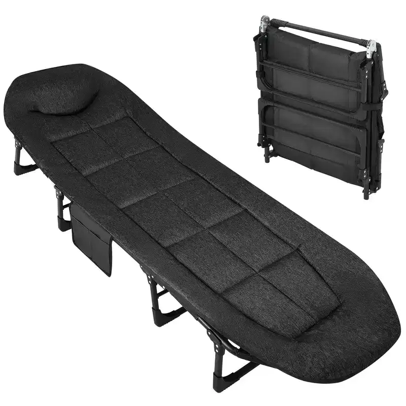 COZONY 79 Folding Camping Cot for Adults with Cushion & Pillow, Portable Heavy Duty Sleeping Bed for Indoor & Outdoor Use