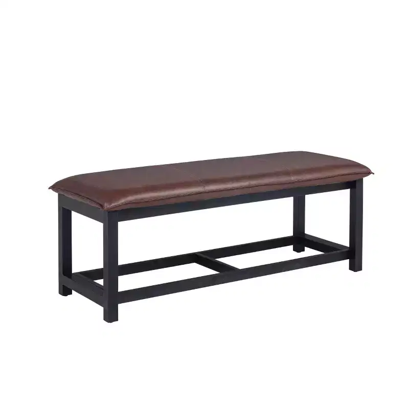 Pillow Top Bench, Chestnut – Solid Acacia Wood, Faux Leather Seat, 400 lb Capacity