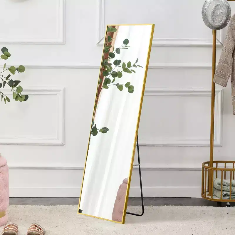 Okak 59*15.7IN Full Length Mirror with Aluminum Alloy Frame, Body Mirror with Metal Stand, Floor Mirror for Bedroom Entrance, Dressing Room, Gold