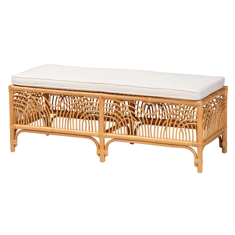 Modern bohemian Natural Brown Rattan Bench