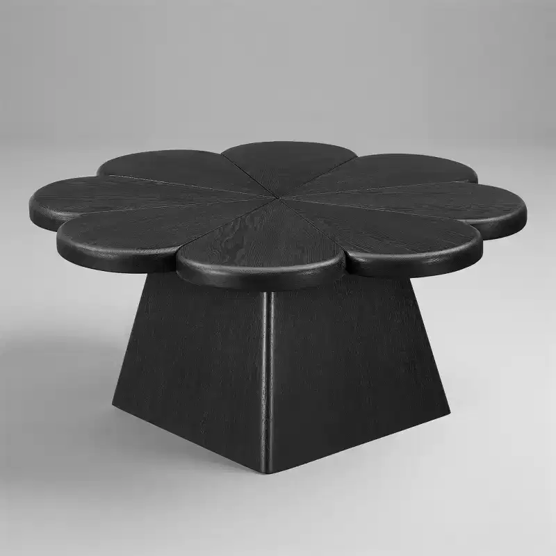 Modern Coffee Table, Petal Shape Circle Center Table with Rubber Wood Base for Living Room