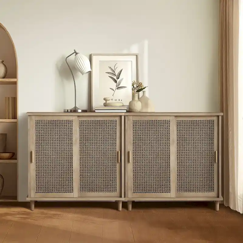 Accent Natural Cane Rattan Sideboard Buffet Storage Cabinet (Set of 2)