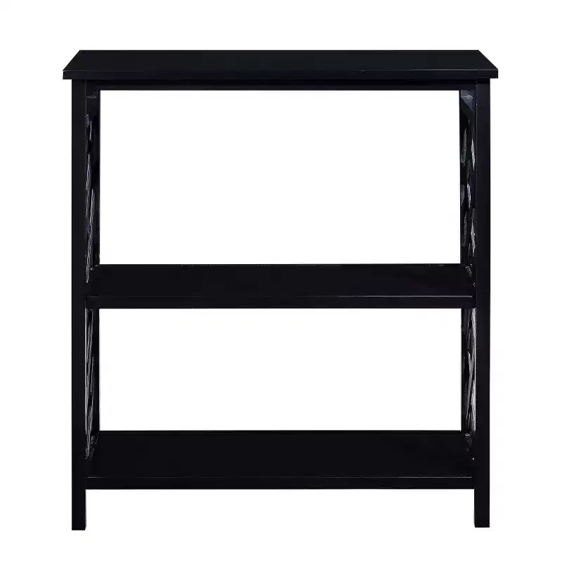 Console Table 3-Tier with Storage Shelves, Solid Wood Legs for Hallway and Living Room, Black