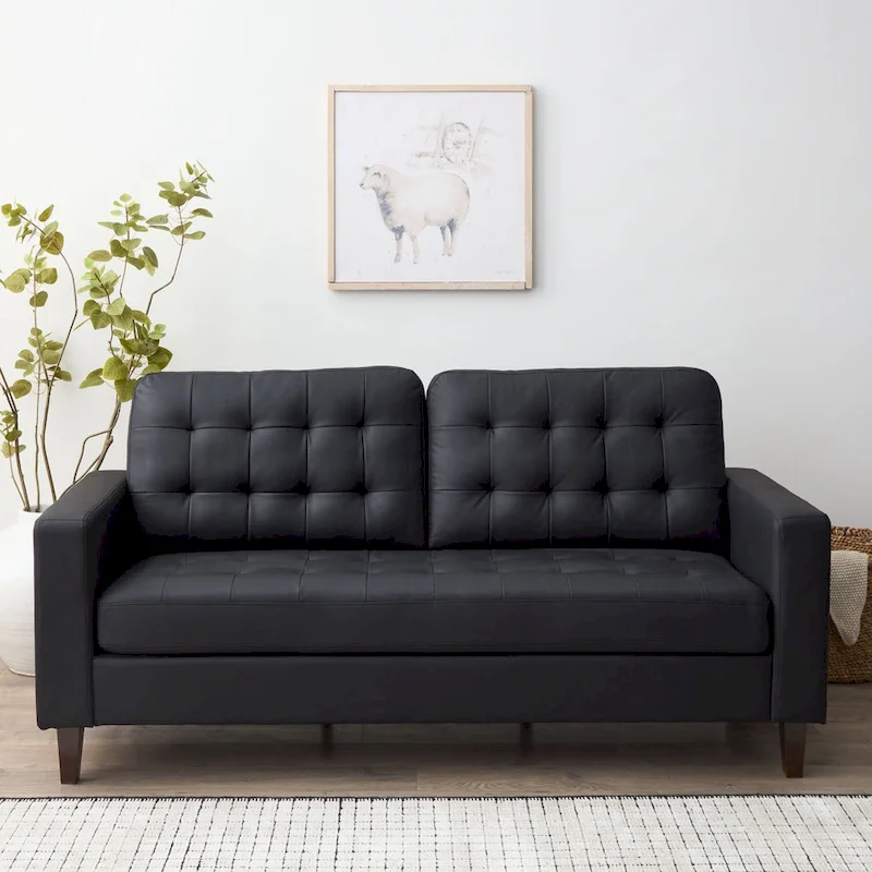Brookside Brynn 76-in. Square-arm Faux Leather/Velvet/Fabric Sofa