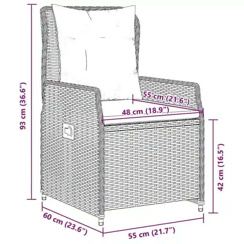 vidaXL Garden Dining Set Grey PE rattan Large Garden Dining Set - 63 x 31.5 x 29.1/ 6