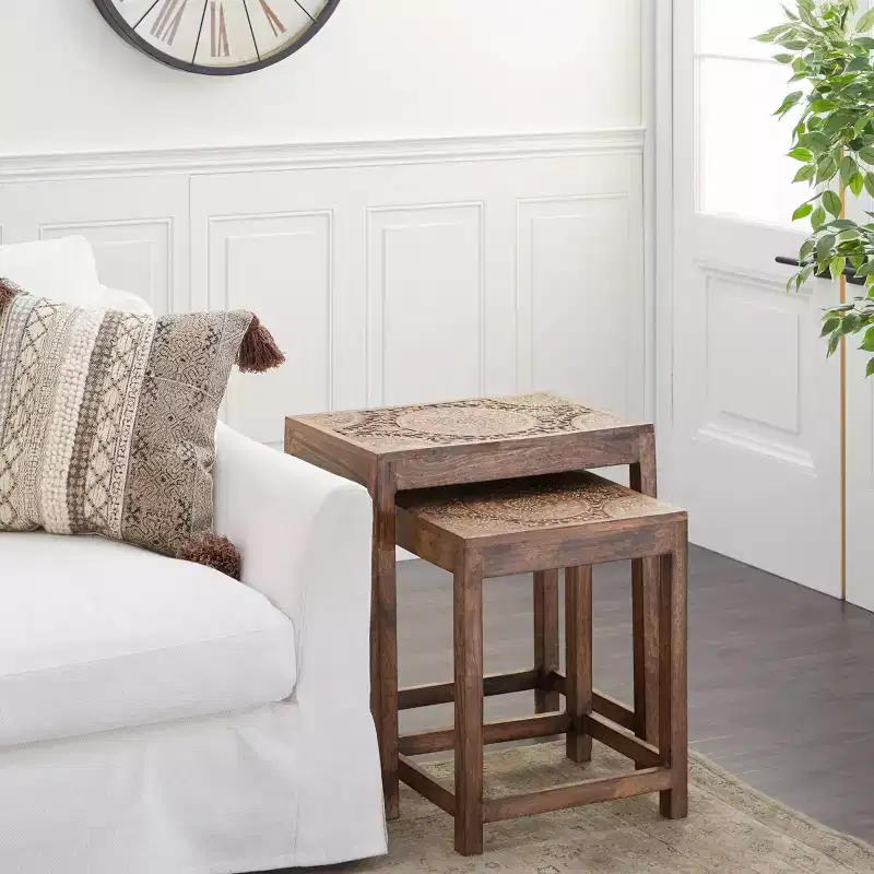 Set of 2 Eclectic Wood Accent Table - Olivia & May