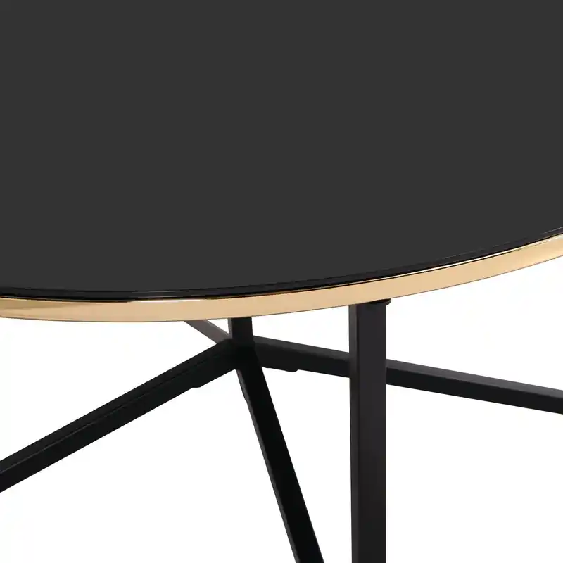 24 Modern Round Glass Top End Table - Black and Gold with Metal Legs