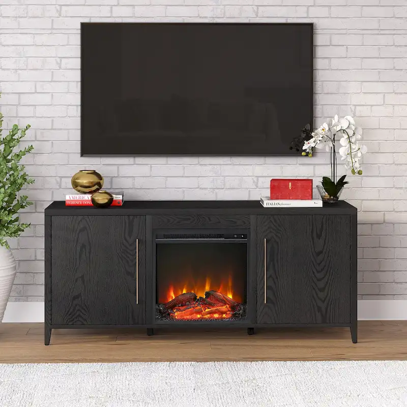 Rectangular TV Stand with Log Fireplace for TV's up to 65