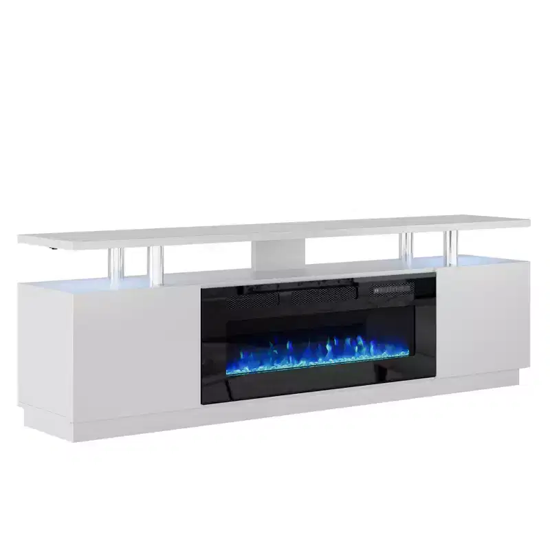 Electric Fireplace TV Stand - 36 Fireplace Heater with 12 Flame Colors 2-Tier Entertainment Center Console with Storage for TVs Up to 80, White