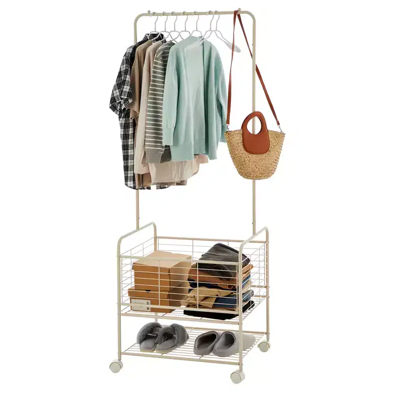 Metal Laundry Cart with Hanging Rack & Storage Shelves | 3-In-1 Rolling Hamper with Wheels