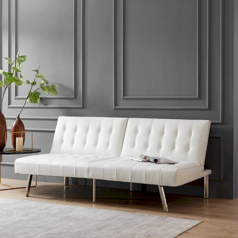 Multi-Color Tufted Split-Back Futon Sofa Bed, Chrome Legs, Seats 1–2