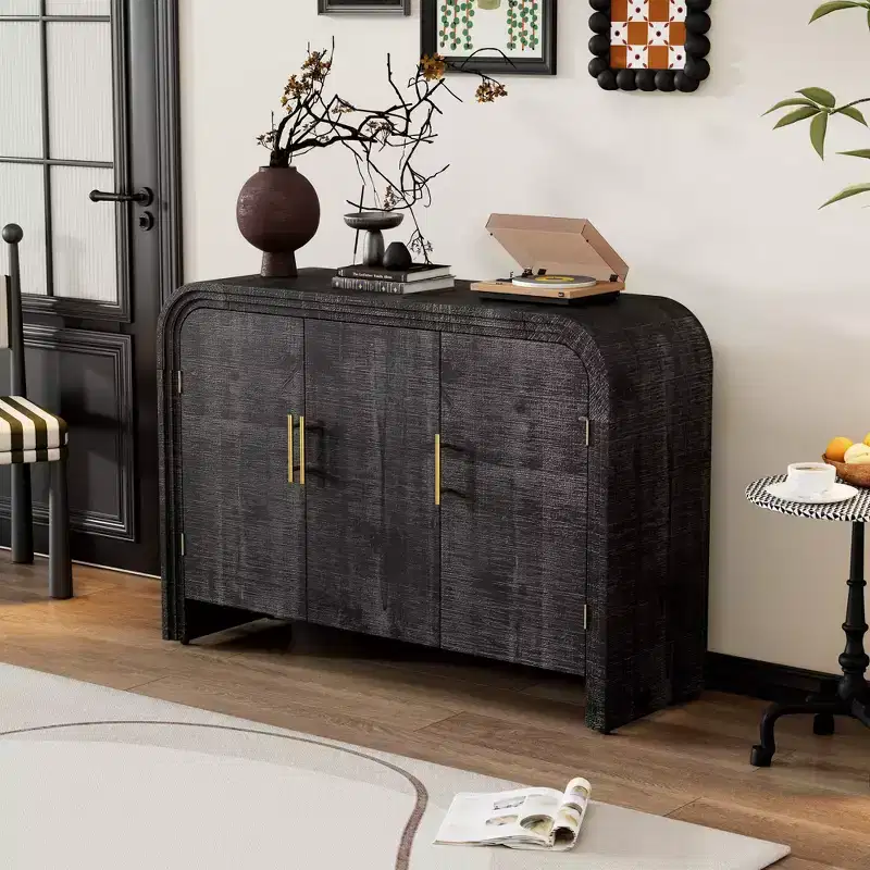 Bestier Buffet Sideboard Cabinet with Storage Modern Minimalist Curved Sideboard with Gold Handles for Living and Dining Room