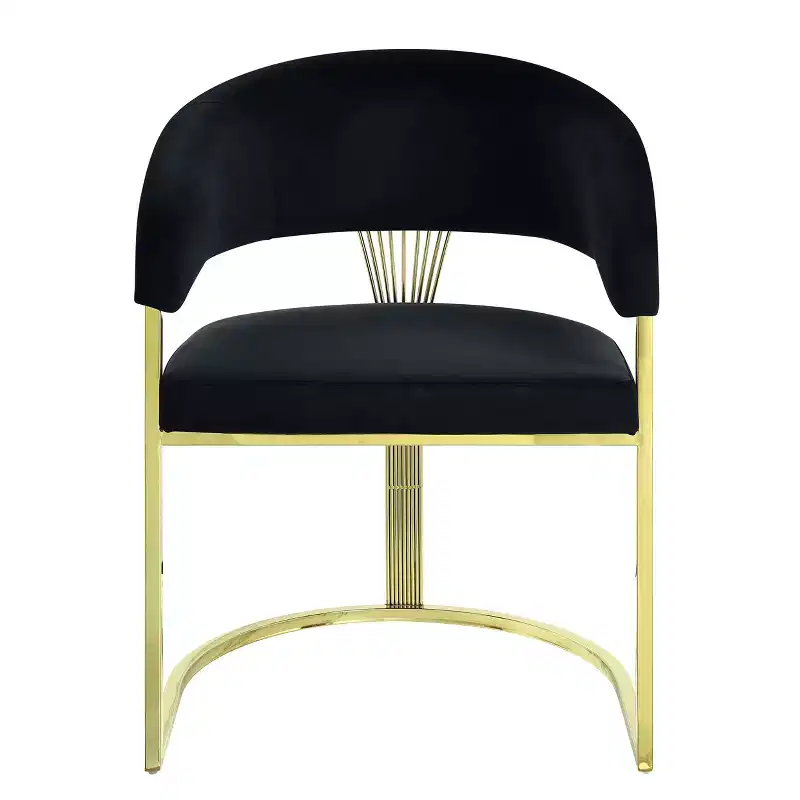 HomeRoots Black and Gold Upholstered Velvet Partially Open Back Dining Side Chair