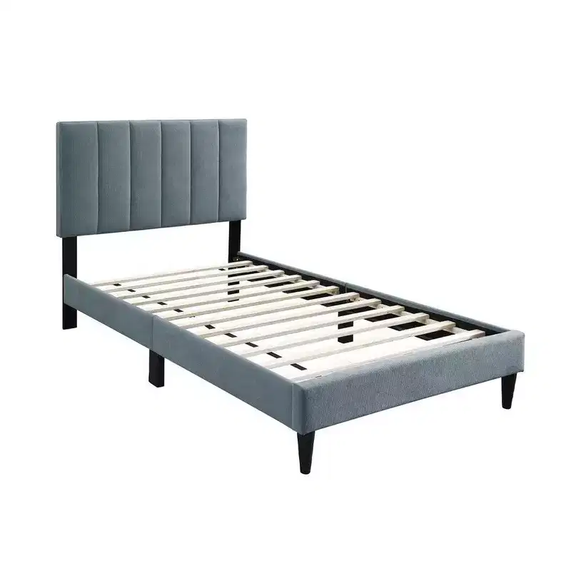 Full Bed, Soft Channel Tufted Light Gray Linen Upholstery