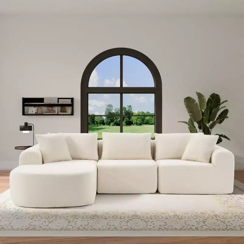 PexFix 104 Oversized Modular Sectional Sofa with L-Shape Chaise Modern Upholstered Cloud Couches with Throw Pillows for Living Room Bedroom Beige