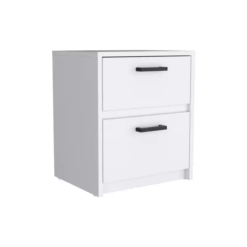 HomeRoots 19 White Wood Two Drawer Nightstand