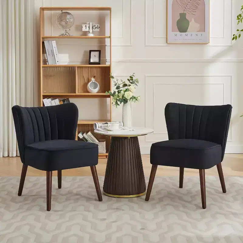 Modern Velvet Accent Chair Set of 2, Soft Upholstered Living Room Chair with Wooden Legs