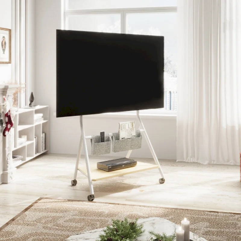 FITUEYES Modern Rolling TV Stand for 55-78 Inch TV Mobile TV Cart for Living Room Apartment