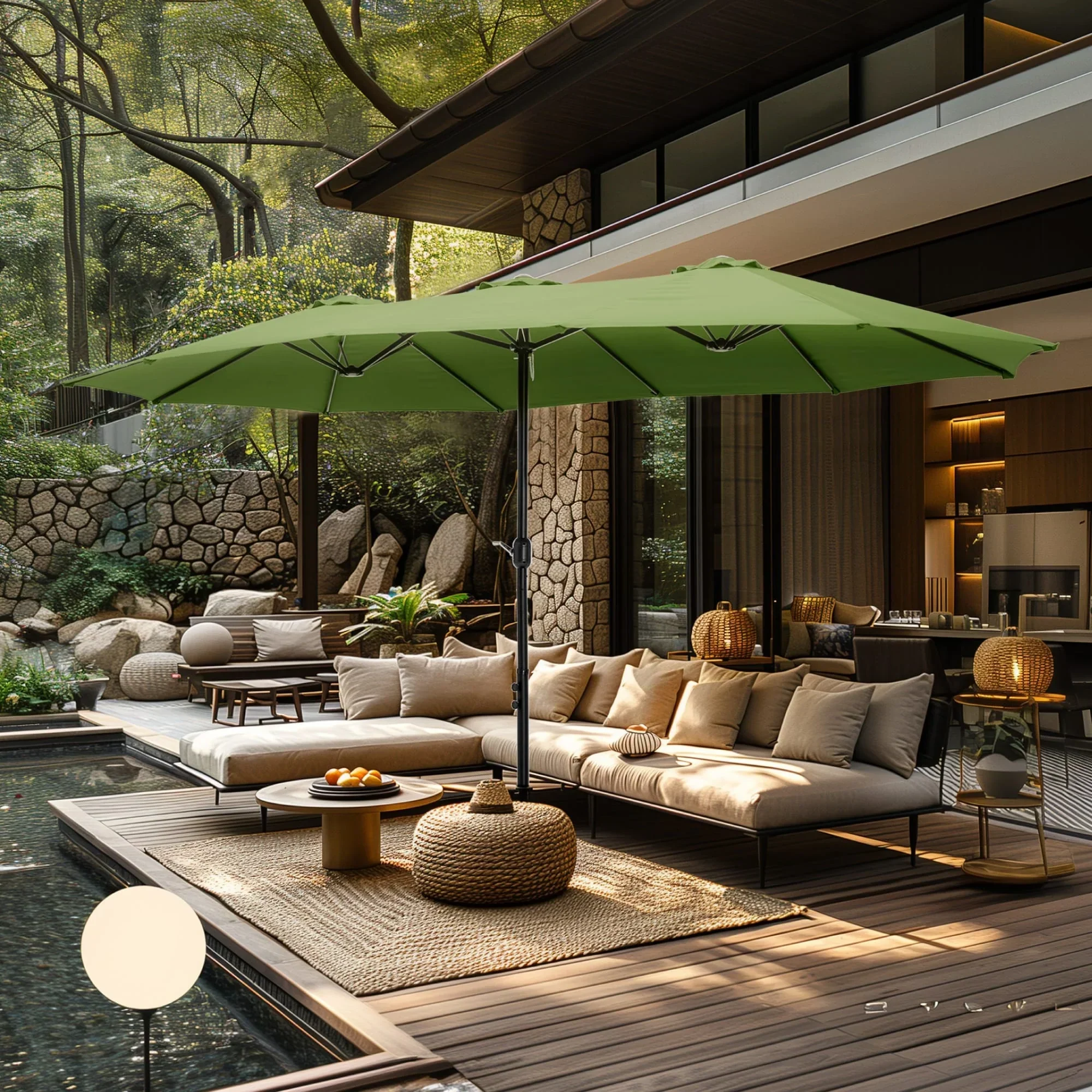 MAISON ARTS 15ft Double-Sided Patio Extra Large Twin Umbrella with Base Included