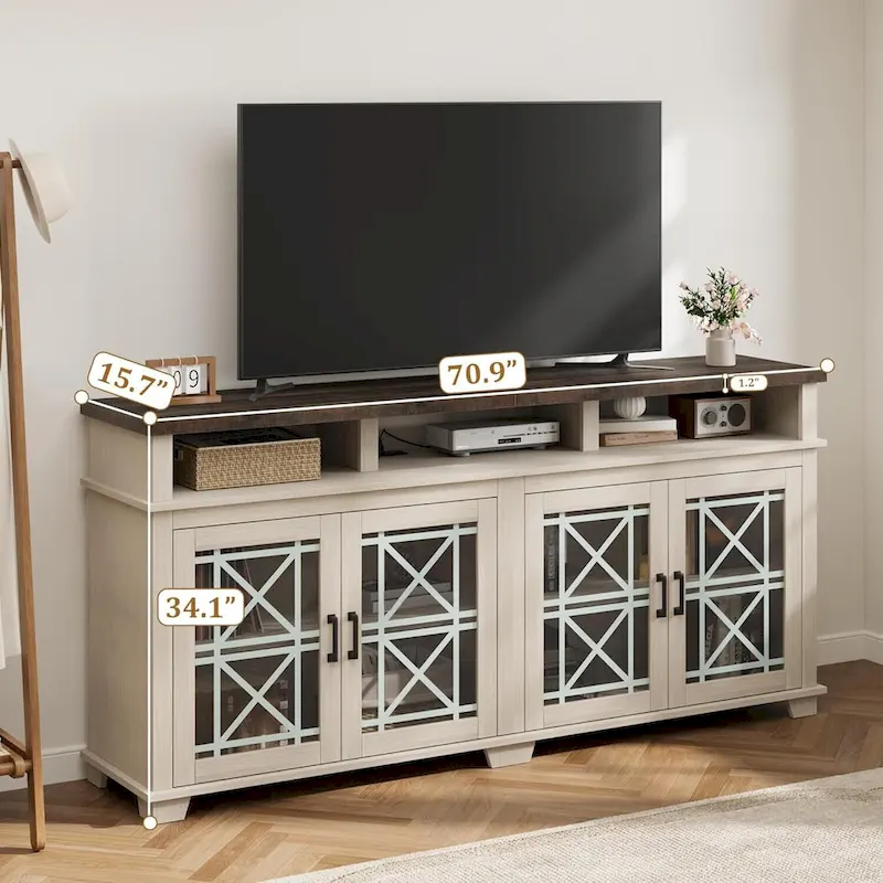 TV Stand for 80 inch, Mid Century Modern Entertainment Center with LED Lights and Storage - 65 inches