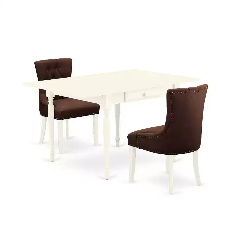 HomeStock 3-Piece Linen White Finish Solid Wood Top with Dropleaf Dining Table Set