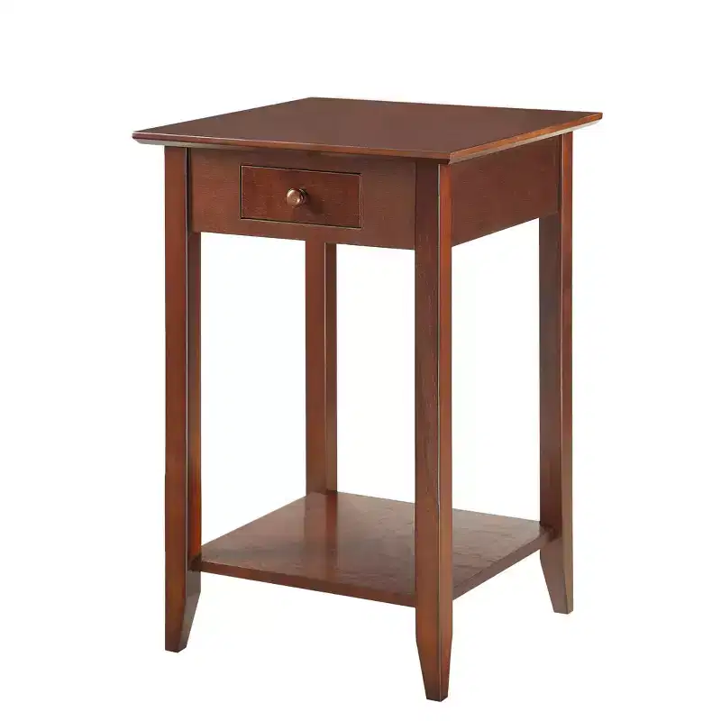 26 in.H Brown Rectangle Wood End Table with Drawer and Shelf