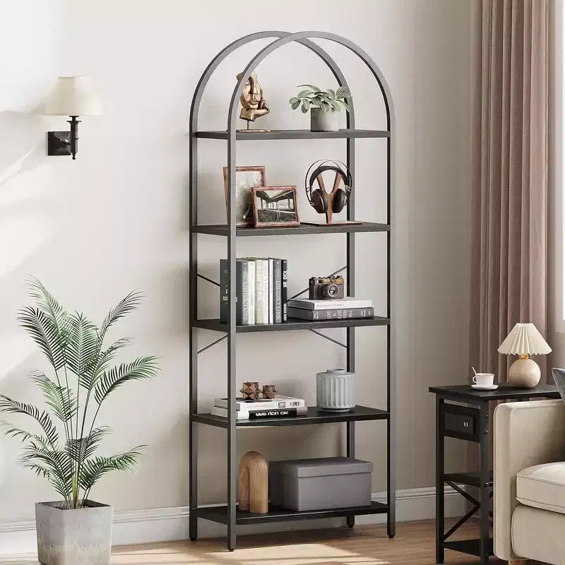 Whizmax Arched Bookshelf,5 Tier Metal Frame Bookcase, Modern Bookcases Tall Book Shelf,Open Display Shelves for Office, Study Room, Living Room