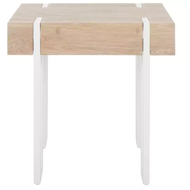 Square End Table – Brown Veneer Top / White Iron Frame, 1-Piece