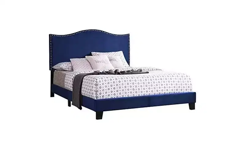 Kings Brand Furniture Clarno Blue Velvet Nailhead Trim Upholstered Bed