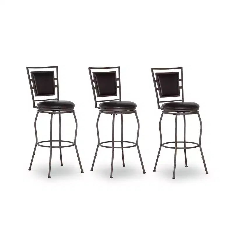 Linon 3pc Teagan Adjustable Stool Set Dark Brown: Upholstered, Powder-Coated, Kitchen Island Seating