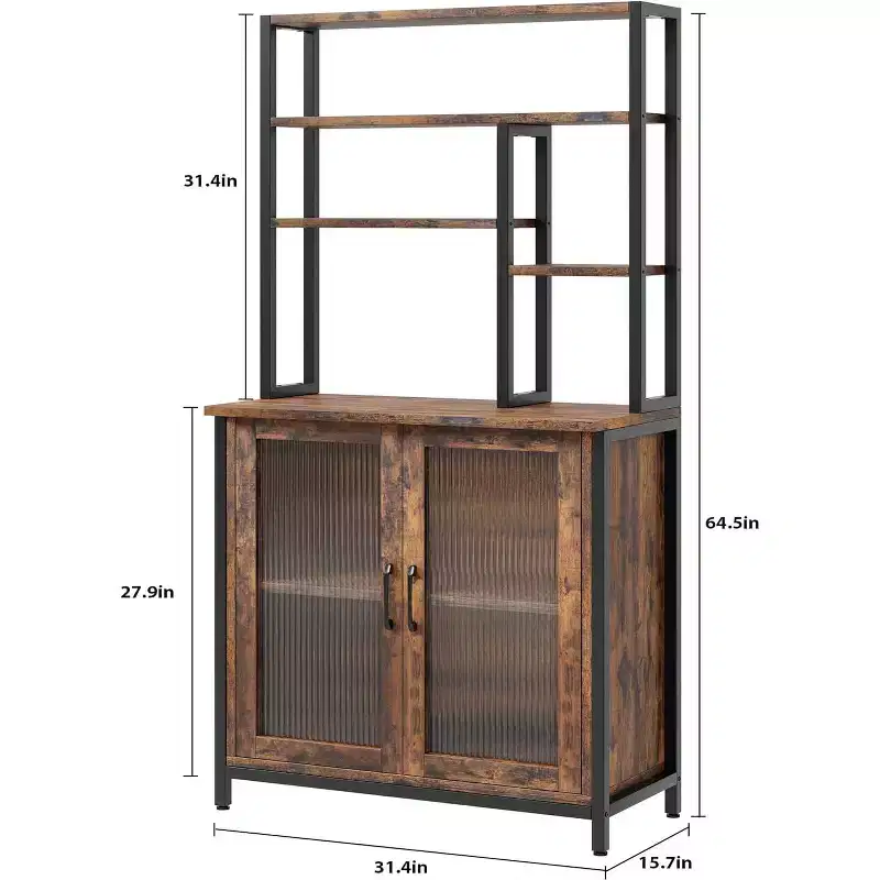 COZONY 64 Bakers Rack with Cabinet, 5-Tier Microwave Stand with Hooks & Door Storage, Industrial Coffee Bar Station, Brown