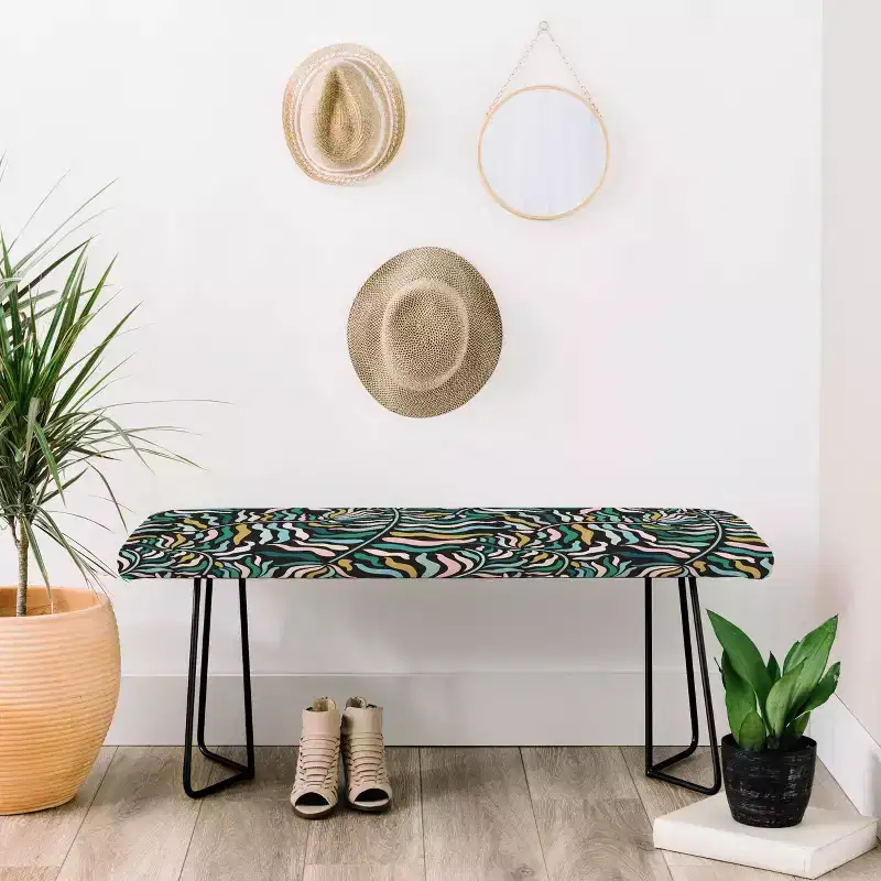 Springtime Floral On Dark Bench Black: Vegan Faux-Leather, Steel Legs