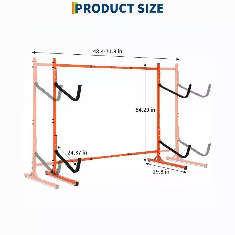 Freestanding 2 Kayak Rack, Adjustable Width (48.4 - 71.8), Heavy-Duty Steel Storage for Canoe, SUP & Surfboard, 175 lbs Capacity