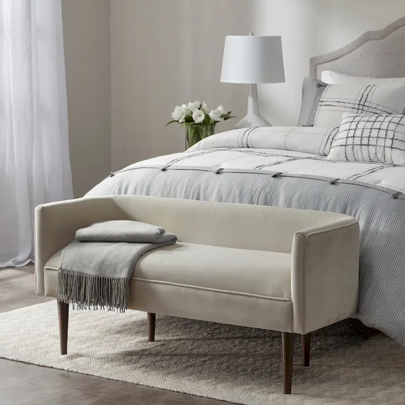 Cream Velvet Accent Bench, Low Back Style, 1-Seat