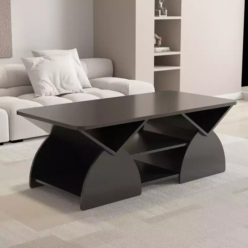 Rectangle Coffee Table, Rounded Rectangular, Open Shelves, Easy Assembly, Sturdy Frame, Modern Geometric Design for Living & Reception Rooms