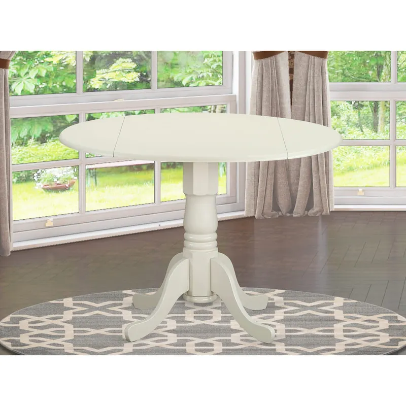 East West Furniture Dublin Kitchen Dining Table - a Round Wooden Table Top with Dropleaf & Pedestal Base, (Finish Options)