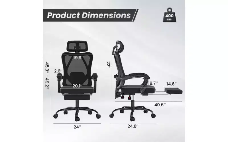Ergonomic High-Back Mesh Office Chair with Footrest, Headrest & Adjustable Lumbar Support, 350 lbs