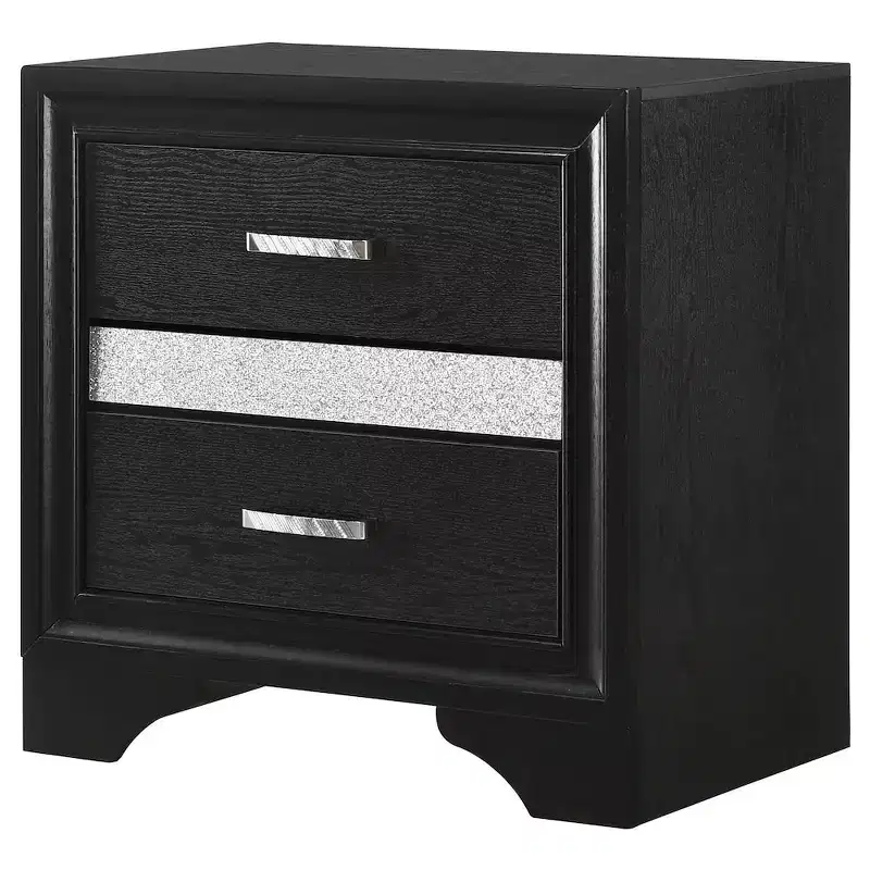 Black / White 2-Drawer Nightstand with Rhinestone Pulls, for 1