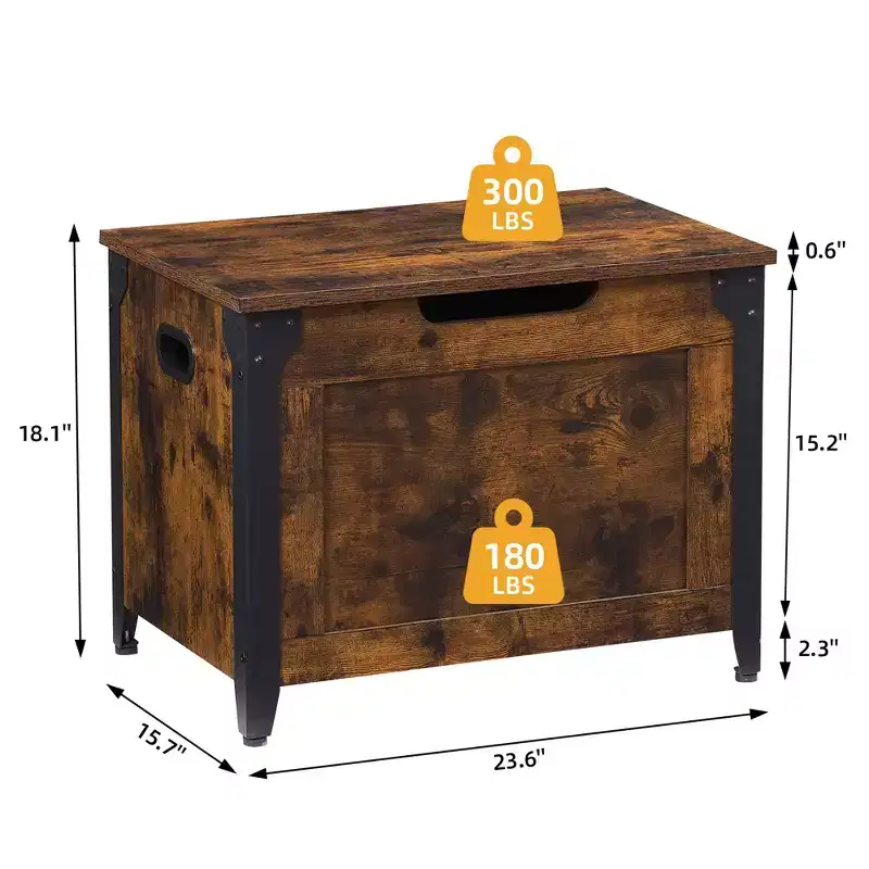 Wooden Storage Chest, Storage Trunk, Entryway Storage Bench with Safety Hinge and Lift-Top for Entryway, Living Room, Rustic Brown