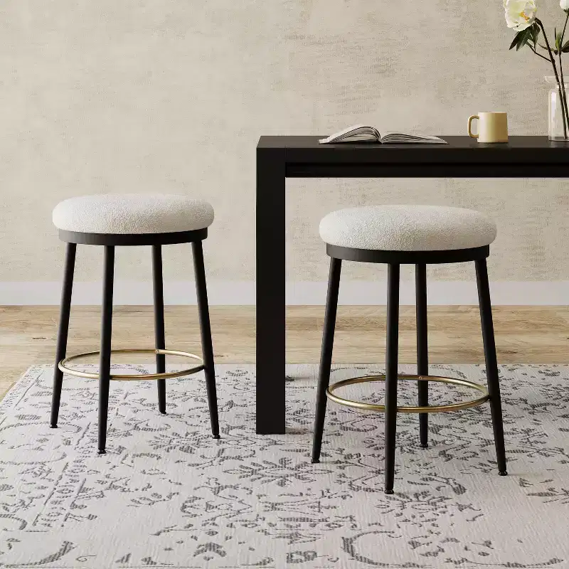 2/4 pcs Counter Stools, Modern Round Accent Stools with Metal Frame, Cushion, Footrest for Kitchen/Bedroom/Dining Room -ModernLuxe