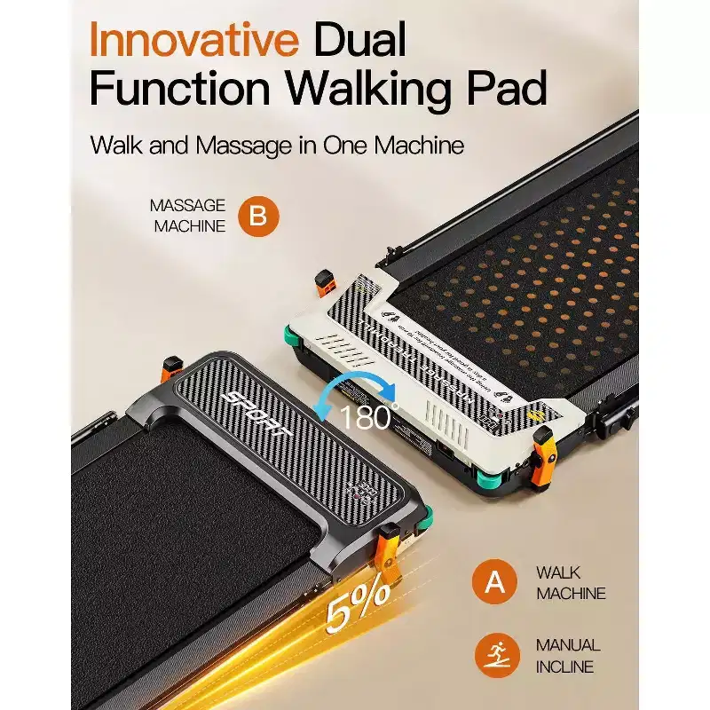 Akluer Walking Pad with Incline, 2-in-1 Under Desk Treadmill and Foot Massager, Quiet 2.5HP Treadmill with Armrest, LED Display Remote for Home Office