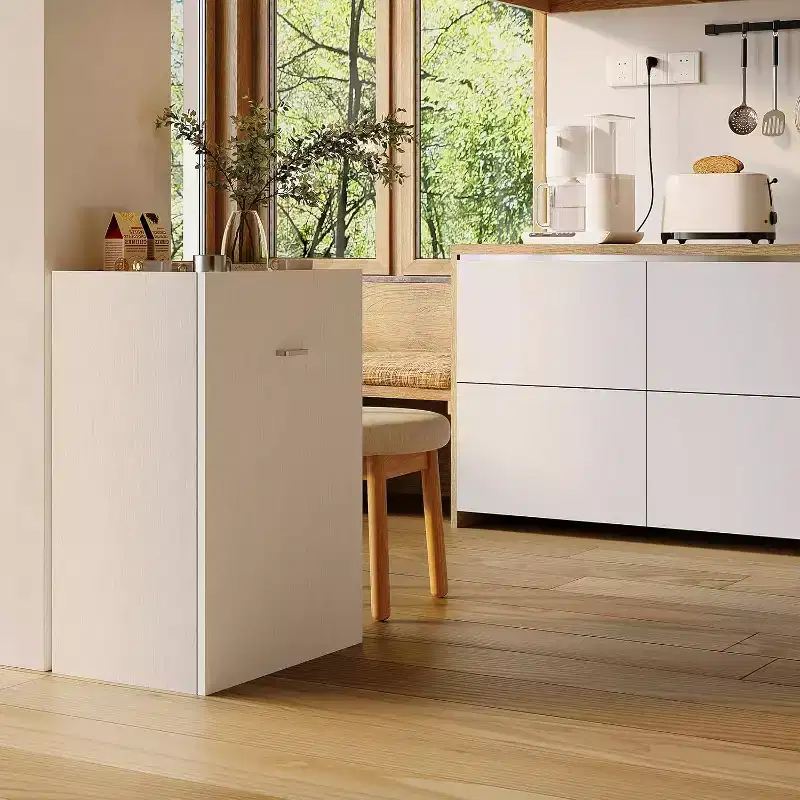 Folding Table with Storage Cabinet & Wheels, Drop Leaf Desk for Kitchen, Home Office and Bedroom