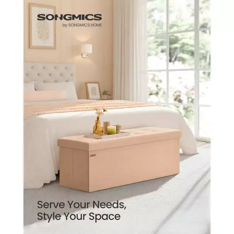 SONGMICS Storage Ottoman Bench Ottoman with Storage Footstool Hold up to 660 lb for Bedroom Living Room