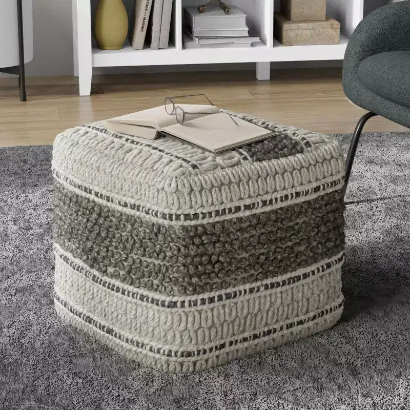 Heyfield Square Pouf Earth Tone Brown - WyndenHall