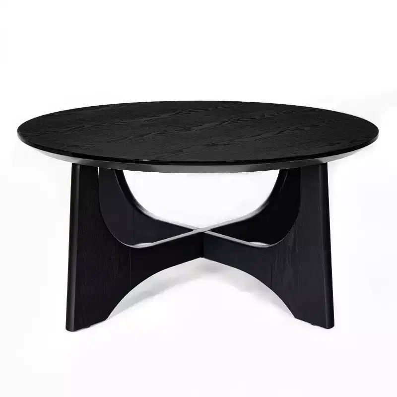 Round Coffee Table with Sculptural Pedestal Base – Black, 36