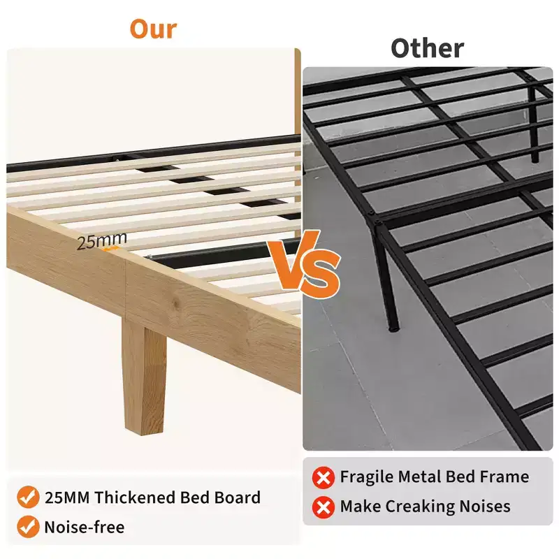 Bohemian Rattan Bed Frame  Natural Rattan Headboard, LED Lights, Sturdy Wood Silent Slats, Noise-Free, No Box Spring Needed  Bedroom Furniture